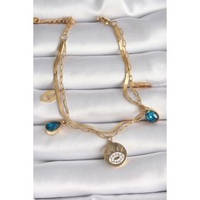 Calperia 316L Çelik Gold Renk Zirkon Taşlı Göz Işleme Figür Kadın Bileklik - TJ-BB6501