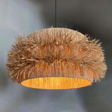 Noldecoration Rafya Naturel Silindir Püsküllü El Yapımı Dekoratif Sarkıt Avize