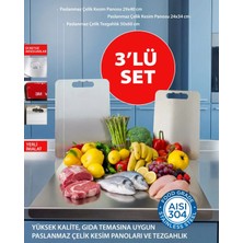 Sekiziki Paslanmaz Çelik Kesme Tahtası 3'lü Set(1 Ad. Tezgahlık +2 Ad. Kesme Tahtası)