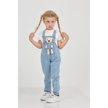 Moonch Kız Çocuk Ayıcık Detaylı Kot Salopet Tulum – Mavi Denim, Askılı, Şık ve Rahat Kombin