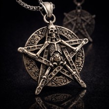 Paslanmaz Çelik Dark Stil Erkek Gotik Iskelet Pentagram Kolye