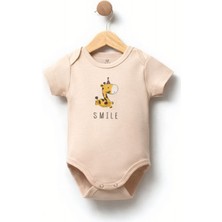 Sunbabyhome %100 Pamuklu Bebek Body - Dino Smile - Bebek Zıbın Badi - Beyaz-Ekru-Bej