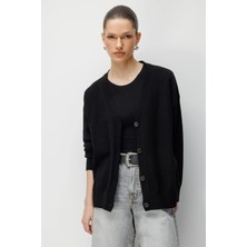 Mixray 7023 Kadın Düğmeli Basic Premium Hırka Siyah