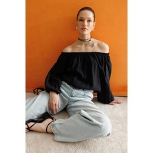 Mixray 4819 Kadın Madonna Yaka Modal Bluz Siyah