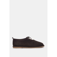 Selin Shoes Vireon Hakiki Deri Bağcık Detaylı Kadın Ayakkabı- Kahve Süet