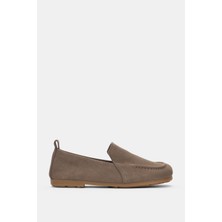 Selin Shoes Elvain Hakiki Deri Küt Burun Kadın Ayakkabı- Vizon Süet