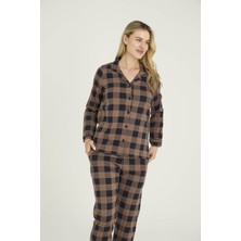 Kly %100 Pamuk Kadın Apaj Yaka Boydan Düğmeli Pijama Takımı