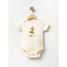 Sunbabyhome %100 Pamuklu Bebek Body - Dino Smile - Bebek Zıbın Badi - Beyaz-Ekru-Bej