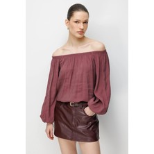 Mixray 4819 Kadın Madonna Yaka Modal Bluz Mürdüm