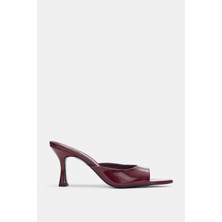 Selin Shoes Veldore Sivri Burun Kadın Topuklu Ayakkabı- Bordo Rugan