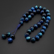 Seven Art Jewelry Orijinal Doğal Taş Tesbih, 8mm Lacivert Kaplan Gözü Taşı 33'lü Tesbih, Erkek Hediye, El Yapımı Tesbih
