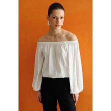 Mixray 4819 Kadın Madonna Yaka Modal Bluz Ekru