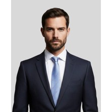 1001 Kravat Çiçek Desenli İnce Mavi Kravat - 7 cm genişliğinde