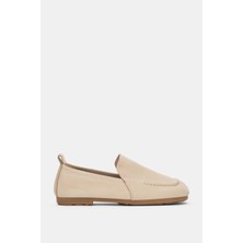 Selin Shoes Elvain Hakiki Deri Küt Burun Kadın Ayakkabı- Bej Süet