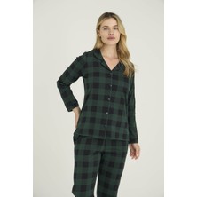 Kly %100 Pamuk Kadın Apaj Yaka Boydan Düğmeli Pijama Takımı