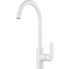 Delen Yapı Mat Beyaz Mutfak Bataryası Yüksek C Borulu Tek Kollu Pirinç Evye Musluğu Modern Tasarım