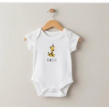 Sunbabyhome %100 Pamuklu Bebek Body - Dino Smile - Bebek Zıbın Badi - Beyaz-Ekru-Bej