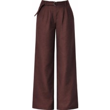 Mixray 4808 Kadın Toka Detaylı Geniş Paça Pantolon Kahve