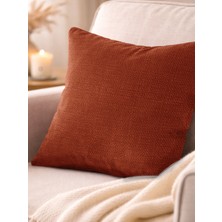 Favolli Kiremit Keten Dokulu Şık Dekoratif Kırlent Kılıfı Gizli Fermuarlı Modern Salon Yastığı