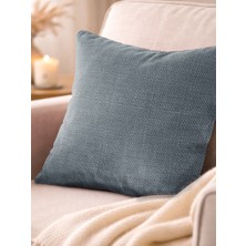 Favolli Gece Mavisi Keten Dokulu Şık Dekoratif Kırlent Kılıfı Gizli Fermuarlı Modern Salon Yastığı