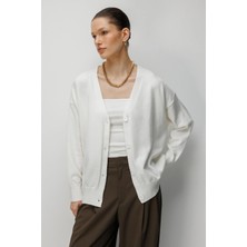 Mixray 7023 Kadın Düğmeli Basic Premium Hırka Naturel