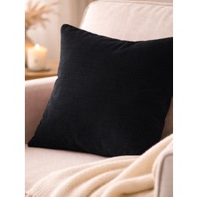Favolli Siyah Keten Dokulu Şık Dekoratif Kırlent Kılıfı Gizli Fermuarlı Modern Salon Yastığı