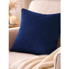 Favolli Lacivert Keten Dokulu Şık Dekoratif Kırlent Kılıfı Gizli Fermuarlı Modern Salon Yastığı