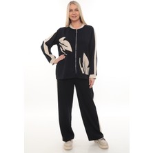 Zitex Baskı ve Taş Detaylı Yanları Garnili Modal Kumaş Büyük Beden Eşofman Takımı