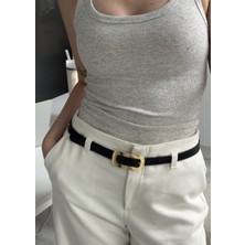 Siyah Lik Gold Tokalı Kemer 2 cm En, 100 cm Uzunluk