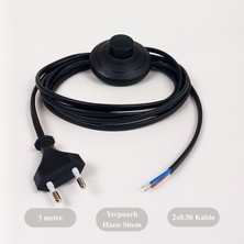 Retro Vitrini Dekoratif 3 Metre Aç-Kapa Yerpuar Anahtarlı Fişli Hazır Lamba-Abajur Kablo Seti Siyah Renk