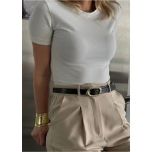 KİLİGİSTANBUL Lemu Siyah Suni Deri, Gold Tokalı Kemer 100 cm