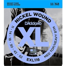 D'Addario XL 011 Elektro Gitar Teli Med Top/Heavy Bottom 0.11-0.52 Nickel Wound USA Menşeli