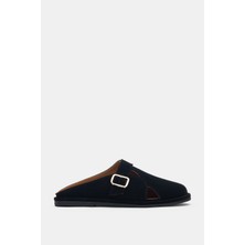 Selin Shoes Liorix Hakiki Deri Asimetrik Kesim Gold Ayarlanabilir Toka Detaylı Kadın Terlik- Siyah Süet