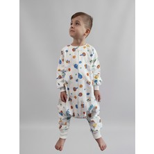 Pamuk Pazen Uzun Kollu Bebek Çocuk Uyku Tulumu Mavi Ev Desenli 20-24 Derece