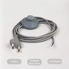 Retro Vitrini Dekoratif 3 Metre Aç-Kapa Yerpuar Anahtarlı Fişli Hazır Lamba-Abajur Kablo Seti Gri Renk