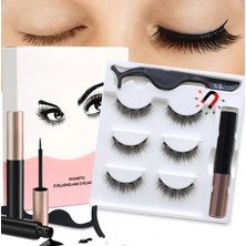 Gaman 3D Manyetik 6 Adet Takma Kirpik Seti 3 Çift + Likit Eyeliner Yapıştırıcı + Kirpik Cımbızı