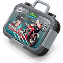 Coral High Kids Siyah Gri Nefti Anime Motorsiklet Desenli Paslanmaz Çelik Beslenme Kabı 39272