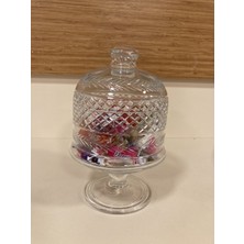 Şekerlik Kesme Kristal Cam Ayaklı Kapaklı Şeffaf El Işçiliği Yükseklik 17 cm Çapı 10 cm