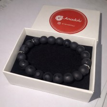 GTD Ay Yıldız Motifli 8mm Mat Siyah Doğal Oniks Taşı Erkek Bileklik - Şık Hediye Kutulu Maskülen Tasarım