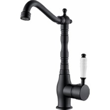 Delen Yapı Siyah Country Mutfak Bataryası Seramik Kollu Yüksek Borulu Klasik Evye Musluğu