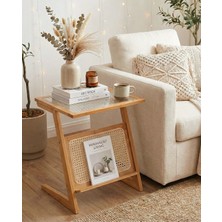 Robin Home Doğal Bambu Hazeranlı Rattan Yan Sehpa Gazetelik Kitaplık Dergilik