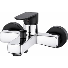 Delen Yapı Mat Siyah Krom Duş Bataryası Duvara Monte Pirinç Gövde Tek Kollu Banyo Bataryası Modern Tasarım Su Tasarruflu