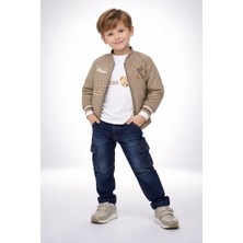 Bubiee Baby Erkek Çocuk Ayıcık Baskılı 3'lü Set- Bomber Ceket Sweatshirt ve Kargo Pantolon