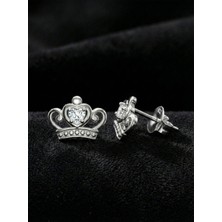 Erdobia 925 Ayar Zirkon Taşlı Rodyum Taç Model Çivili Gümüş Küpe