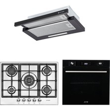 Eminçelik ve Afm Tech Marka / Olbia 5 Gözlü Siyah-Inox  Ankastre Set (FM7700 + 22380 Wok +1320 B60)