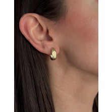 Luseda VIP Gold Dokulu Minimal Halka Küpe