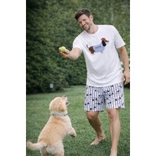 Koza İç Giyim Erkek Pamuklu Köpek Baskılı Cepli Şort Pijama Takımı