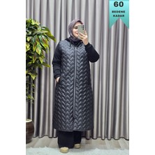 Elmas Tesettür Kadın Giyim Büyük Beden Kapitone Çavuş Desen Kolları Üç Iplik Şardonlu Polarlı Tesettür Mont
