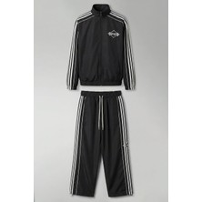 Abluka Online Erkek Relaxed Fit Şeritli Spor Eşofman Takımı Siyah