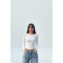 Windy Island Kadın Kayık Yaka Parmak  Geçirmeli Basic Bluz